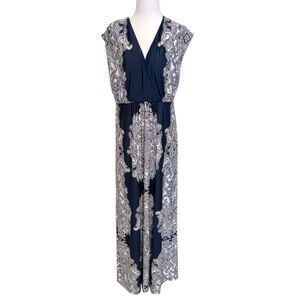 INC Blue & White Printed Maxi Dress Large